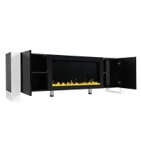 Modern TV Stand for TVs up to 78" with Electric Fireplace, Media Console with Cabinets, Entertainment Center, 68" L x 13.5" W x 21.5" H, Black(m-13)