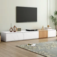 Vinsetto TV Stand with Faux Marble and Walnut Finish, Modular Entertainment Center for TVs up to 88", 4 Storage Drawers, White(m-1)