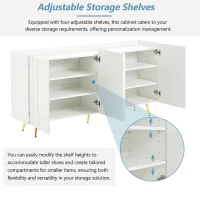 Storage Shoe Cabinet with 5 Metal Legs, Gold Lines Doors, Minimalist Sideboard Cabinet, Modern TV Stand, 63" L x 15" W x 31.5" H, White(m-7)