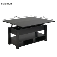 Vinsetto Lift Top Coffee Table with Multi-Functional Open Shelves, Modern Lift Tabletop Dining Table for Living Room, 42" L x 40" W x 25.5" H, Black(m-5)