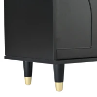 Contemporary TV Stand with Adjustable Shelves for TVs Up to 78", Media Console with Gold Handles and Fluted Glass Doors, Black(m-11)