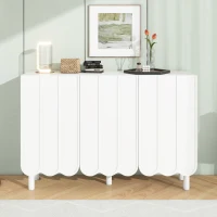 Minimalist Storage Shoe Cabinet with Adjustable Shelves, Solid Wood Legs, and Wave Doors, 47" L x 13.5" W x 31.5" H, White(m-4)