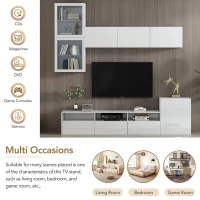Vinsetto High Gloss TV Stand for TVs Up to 78" with Ample Storage, Media Console, Wall Mounted Floating Cabinets, 93" L x 15" W x 26" H, White(m-5)