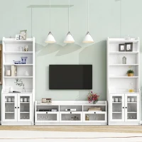 Vinsetto Modern Multifunctional TV Stand Set for TVs Up to 65" with Acrylic Board Door, Tall Cabinets, Chic Elegant Entertainment Wall Unit, White(m-6)