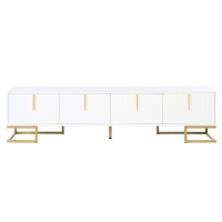 Vinsetto Modern TV Stand with Metal Legs and Gold Handles for TVs Up to 80", Media Console Table with Cabinets and Adjustable Shelves, White+Gold