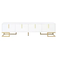Vinsetto Modern TV Stand with Metal Legs and Gold Handles for TVs Up to 80", Media Console Table with Cabinets and Adjustable Shelves, White+Gold(m-2)