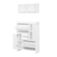 Vinsetto Multi-Functional Shoe Cabinet with Wall Cabinet, Space-Saving Design, 2 Flip Drawers, Versatile Side Cabinet for Hallway, White(m-12)