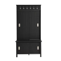 Vinsetto Multifunctional Hall Tree with Storage Bench, Hallway Shoe Cabinet with Shelves, Mudroom Coat Storage with Hanging Hooks for Entryways, Black(m-2)