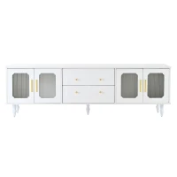 Vinsetto Retro Design TV Stand with Fluted Glass Doors, 2 Drawers and Cabinets, Fits TVs Up to 78", 70" L x 16" W x 22" H, White(m-2)