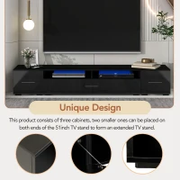 Vinsetto 82.5" Minimalist TV Stand for 90+" TV with Color Changing LED Lights, High Gloss Finish, Modern Entertainment Center, Black(m-5)