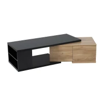 Vinsetto Extendable Coffee Table with 2 Storage Drawers, Dual-tone Wood Center Table with Sliding Tabletop, Multi-functional Hidden Storage, Black(m-12)