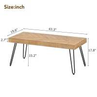 Modern Wood Coffee Table with Metal Chevron Pattern Legs, Cocktail Table for Living Room, Easy Assembly, 43" L x 19.5" W x 18" H, Natural(m-3)