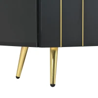 Storage Shoe Cabinet with 5 Metal Legs, Gold Lines Doors, Minimalist Sideboard Cabinet, Modern TV Stand, 63" L x 15" W x 31.5" H, Black(m-11)