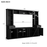Minimalist Storage TV Stand for TVs Up to 75" with Adjustable Shelves, Entertainment Wall Unit Set for Living Room, 103" L x 15" W x 77" H, Black(m-3)
