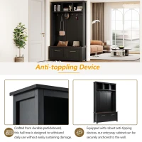 Vinsetto Versatile 4-in-1 Hall Tree with 6 Golden Hooks, Brown Wood Grain Bench, Multiple Storage Spaces, and 2 Drawers, 47" L x 15.5" W x 76.5" H, Black(m-7)