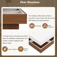 Square 360° Rotating Wood Coffee Table with 3 Detachable Trays, Storage Table for Living Room, 27.5" L x 27.5" W x 14" H, White+Walnut(m-8)