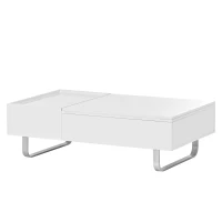 Vinsetto Multi-functional Coffee Table with Lifted Tabletop, Contemporary Design, Metal Frame Legs, High-gloss Surface, 45" L x 26.5" W x 14" H, White(m-13)