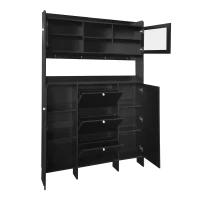 Vinsetto Contemporary Shoe Cabinet with Open Storage Platform, 3 Drawers and 4 Hooks, Tempered Glass Hall Tree, 55" L x 7" W x 82" H, Black(m-14)