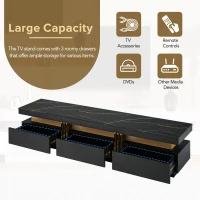 Vinsetto Luxury TV Stand with High Gloss Faux Marble Top for TVs Up to 78", Media Console with Golden Panel Design and 3 Drawers, Black+Gold(m-6)