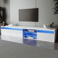 TV Stand with 2 Glass Shelves, White