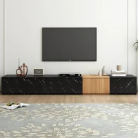 TV Stand with Faux Marble and Walnut Finish, Modular Entertainment Center for TVs up to 88", 4 Storage Drawers, Black(m-4)