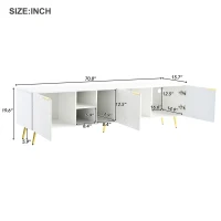 Vinsetto Modern Minimalist Geometric TV Stand with Metal Handles and Gold Legs, Fits TVs Up to 80", Multi-functional TV Stand with Storage Cabinets, White+Gold(m-3)