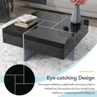 Coffee Table with 4 Hidden Storage Compartments, Extendable Sliding Tabletop, UV High-Gloss Design, 31.5"x31.5", Black(m-6)