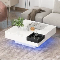 Vinsetto Modern Minimalist 31.5" Square Coffee Table with Detachable Tray and 16-Color LED Strip Lights, Remote Control, White(m-1)