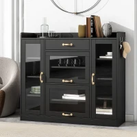 Vinsetto Modernist Side Storage Cabinets with 4 Glass Doors & 3 Hooks, Freestanding Shoe Rack with Adjustable Shelves, Gold Handles, Black(m-1)