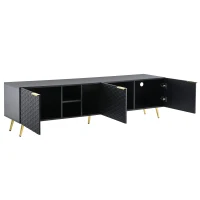 Vinsetto Modern Minimalist Geometric TV Stand with Metal Handles and Gold Legs, Fits TVs Up to 80", Multi-functional TV Stand with Storage Cabinets, Black+Gold(m-11)