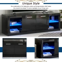 Modern TV Stand for TVs Up to 70'' with 2 Tempered Glass Shelves, LED Lights, High Gloss Entertainment Center, 61" L x 17" W x 19" H, Black(m-5)