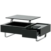 Vinsetto Multi-functional Coffee Table with Lifted Tabletop, Contemporary Design, Metal Frame Legs, High-gloss Surface, 45" L x 26.5" W x 14" H, Black(m-1)