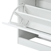 Shoe Cabinet with 2 Flip Drawers and Adjustable Shoe Storage, Tempered Glass Top, LED Light, 35" L x 9.5" W x 41" H, White(m-10)