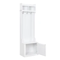 Vinsetto Minimalist Slim Hall Tree with Cabinet & 6 Hanging Hooks, Multi-functional Storage, 24" L x 16" W x 79" H, White(m-12)