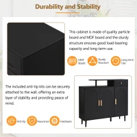 Elegant Shoe Cabinet with Arched Doors and Drawer, Adjustable Shelves, Solid Wood Legs, 47.5" L x 14.5" W x 43.5" H, Black(m-8)