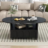 Vinsetto Coffee Table with Cloud Top, 2 Brake Wheels, Drawer, and Large Storage, 39.5" L x 23.5" W x 17.5" H, Black(m-4)