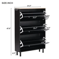 Vinsetto Narrow Design Shoe Cabinet with 3 Flip Drawers, Wood Grain Top, Adjustable Shelves, and 3 Hooks, 31.5" L x 9.5" W x 48" H, Black(m-3)
