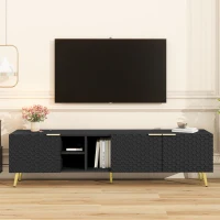 Vinsetto Modern Minimalist Geometric TV Stand with Metal Handles and Gold Legs, Fits TVs Up to 80", Multi-functional TV Stand with Storage Cabinets, Black+Gold(m-1)
