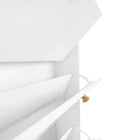 Multifunctional Shoe Cabinet with Storage Shelf, 6 Drawers, 4 Hooks and Tempered Glass Doors, Modern Hall Tree, 62" L x 7" W x 82" H, White(m-12)