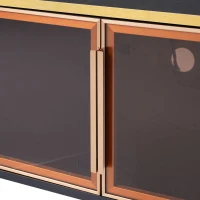 Vinsetto Stylish LED TV Stand with Marble-veined Table Top for TVs Up to 78", Entertainment Center with Glass Storage Cabinet and Golden Legs, Gold+Black(m-10)