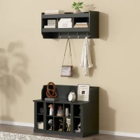 Shoe Cabinet Storage with Shelves and 4 Hooks, Elegant Hall Tree with Wall Mounted Coat Rack, Entryway Organizer for Hallway, Mudroom, Black(m-1)