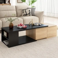 Vinsetto Extendable Coffee Table with 2 Storage Drawers, Dual-tone Wood Center Table with Sliding Tabletop, Multi-functional Hidden Storage, Black(m-1)