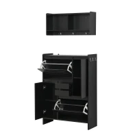 Vinsetto Multi-Functional Shoe Cabinet with Wall Cabinet, Space-Saving Design, 2 Flip Drawers, Versatile Side Cabinet for Hallway, Black(m-12)