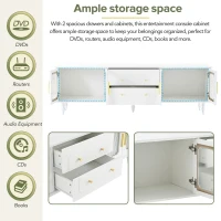 Vinsetto Retro Design TV Stand with Fluted Glass Doors, 2 Drawers and Cabinets, Fits TVs Up to 78", 70" L x 16" W x 22" H, White(m-7)