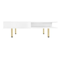 Exquisite High Gloss Coffee Table with 4 Golden Legs, 2 Small Drawers, and 2-Tier Square Design for Living Room, 33.5", White(m-12)