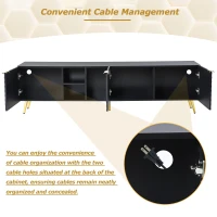 Vinsetto Modern Minimalist Geometric TV Stand with Metal Handles and Gold Legs, Fits TVs Up to 80", Multi-functional TV Stand with Storage Cabinets, Black+Gold(m-7)