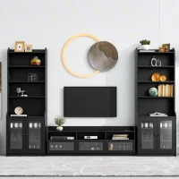 Vinsetto Modern Multifunctional TV Stand Set for TVs Up to 65" with Acrylic Board Door, Tall Cabinets, Chic Elegant Entertainment Wall Unit, Black(m-6)