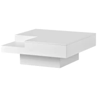 Vinsetto Modern Minimalist 31.5" Square Coffee Table with Detachable Tray and 16-Color LED Strip Lights, Remote Control, 31.5" L x 31.5" W x 12" H, White(m-13)