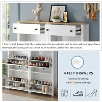 Modern Slim Shoe Cabinet Set with 4 Flip Drawers, Wood Grain Pattern Top, Adjustable Panels, Shoe Rack for Hallway, White(m-5)