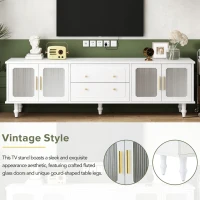 Vinsetto Retro Design TV Stand with Fluted Glass Doors, 2 Drawers and Cabinets, Fits TVs Up to 78", 70" L x 16" W x 22" H, White(m-5)